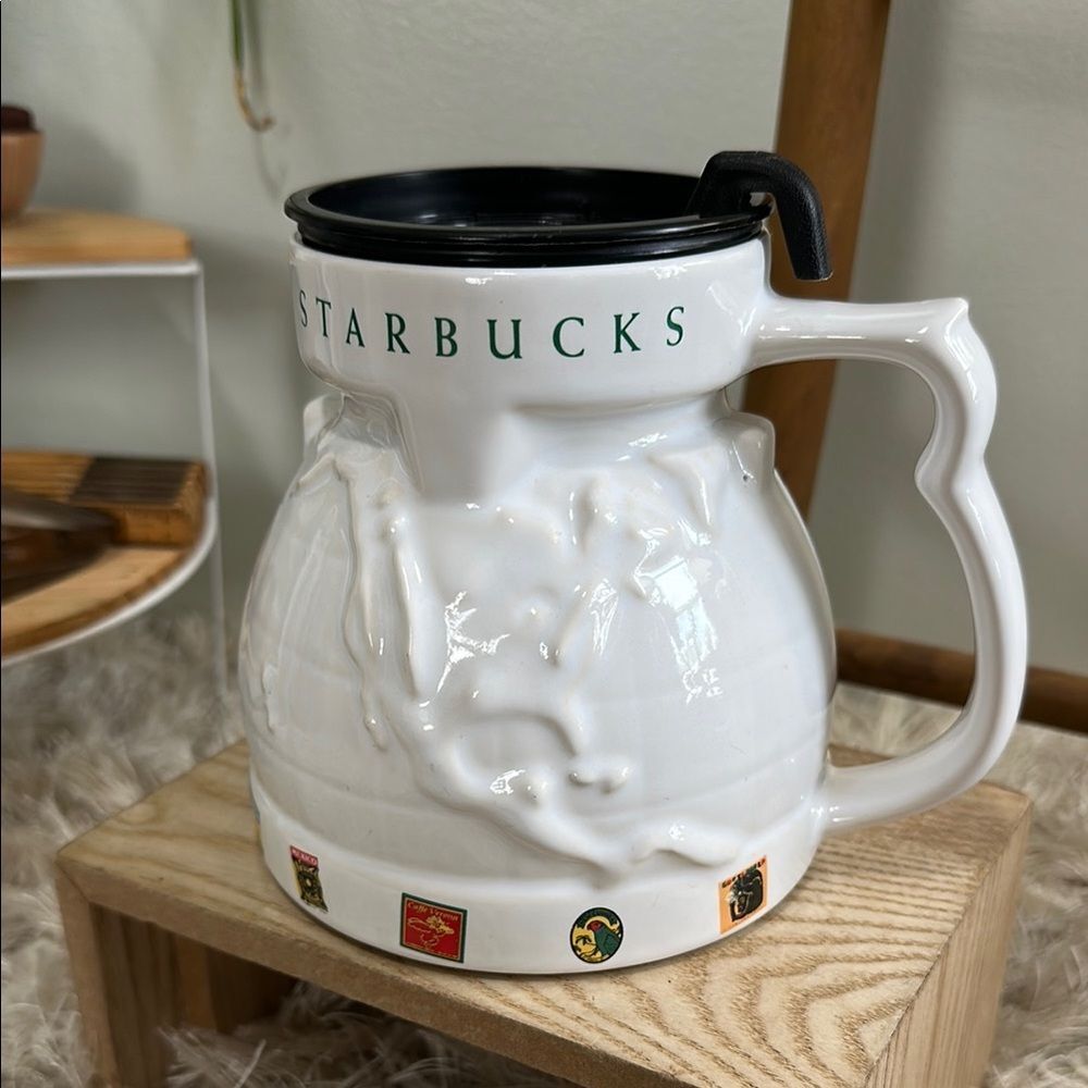 Vintage 90’s Starbucks Mug
Around The World Travel Embossed
Ceramic Globe Cup